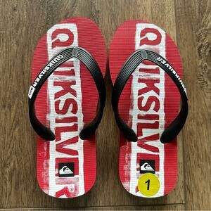 NEW!! Quiksilver Boy’s Flip Flops, Red and Black, Sandals, Size 1